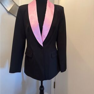 Black Blazer with Pink Satin Shawl Collar
